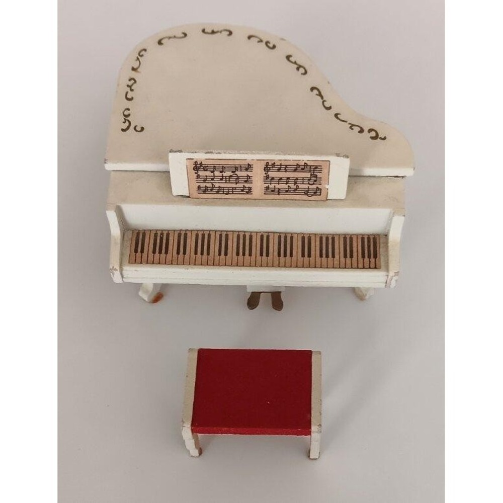 Vintage 60s Lundby Grand Piano & Bench Chair Wood Dollhouse Furniture Sweden